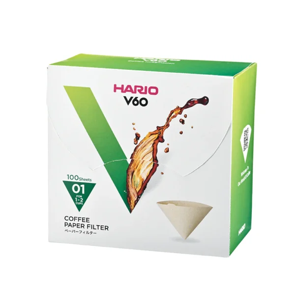 Hario V60 Coffee Filter Papers Size 01 - Brown (100 Pack Boxed)